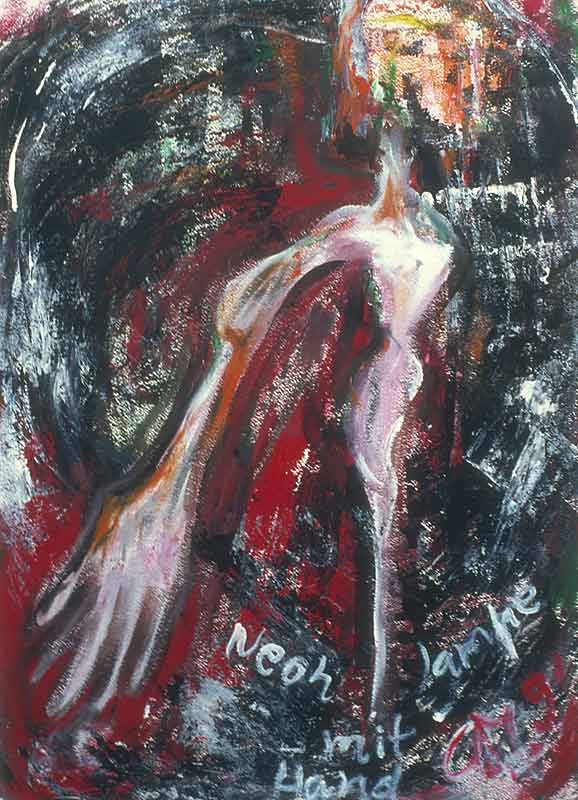 "Neonlampe mit Hand", Acryl auf Papier, 60x80