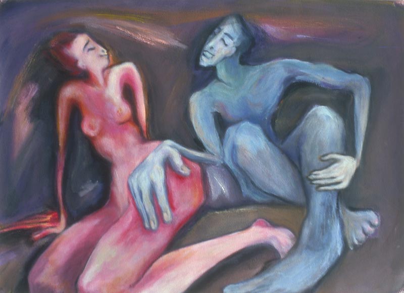 "Der Flirt",  Acryl, Pastell auf Papier,  80x60