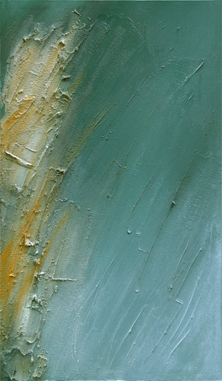 "Die Wiege der Ruhe III",  Acryl, Struktur-, Reliefpaste-, Modellierpaste, Onyxpigmente, Granit und Sand auf Leinwand, 48x82x5