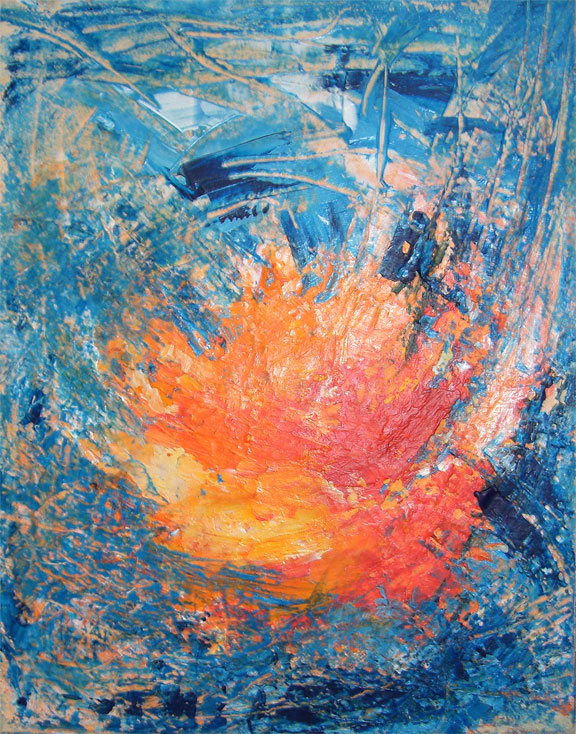 Tête en Flammes, acrylics